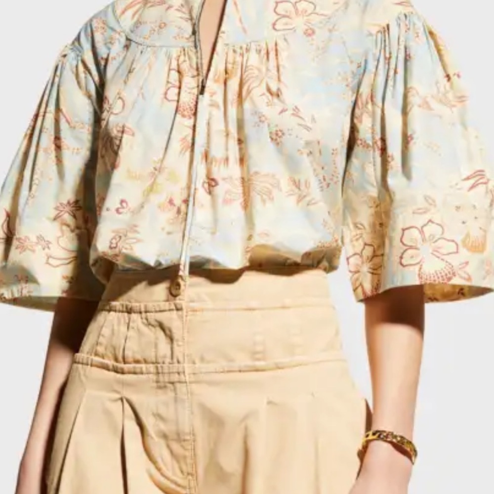 Ulla Johnson Cream Puff Sleeve Blouse with Bib Collar